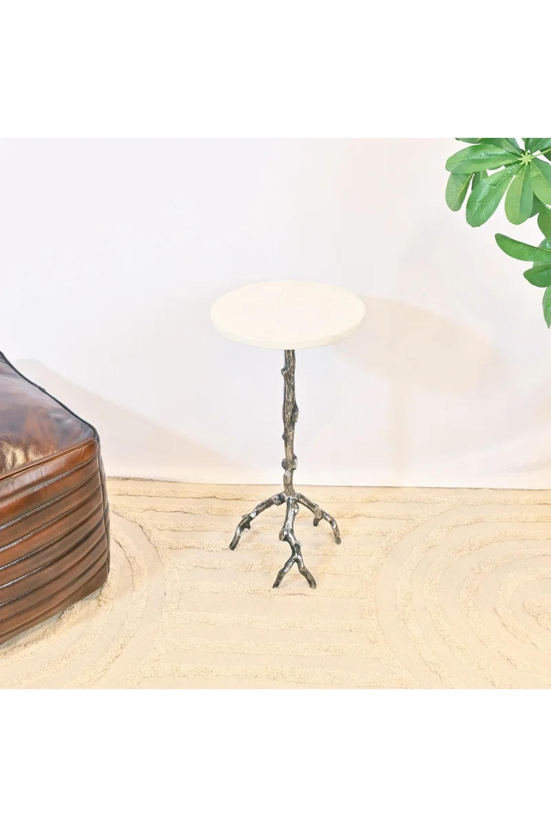 لايف ستايل Marble Top Side Table with Textured Legs